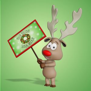 A 3D reindeer holding up a sign with editing tools to customize the design and make it your own.