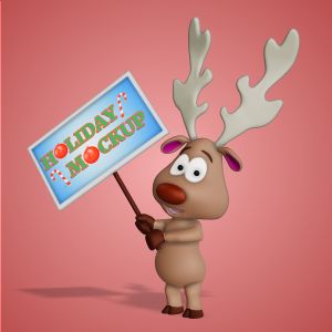 A 3D reindeer holding up a sign with editing tools to customize the design and make it your own.