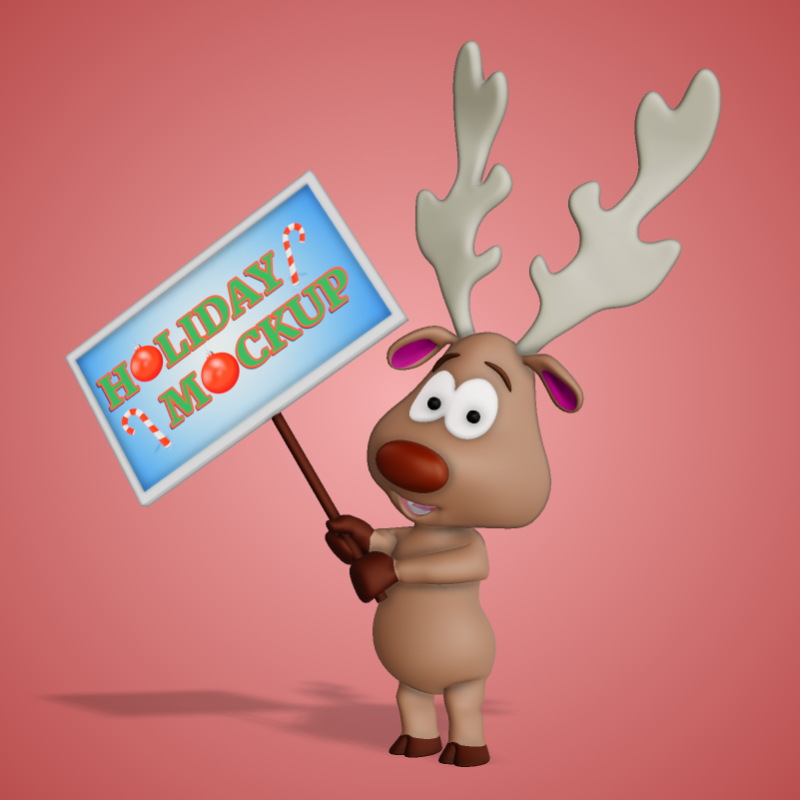 This Presentation Clipart shows a preview of 3D Reindeer Holding Sign Upward Clipart - Customizable Mockup