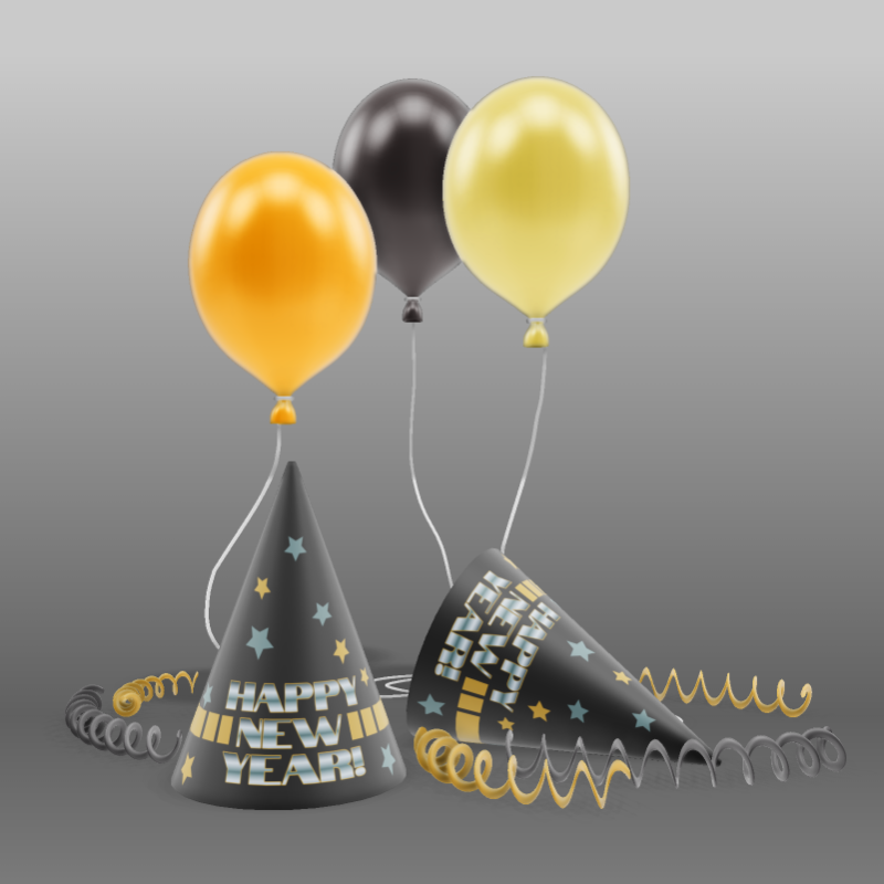 This Presentation Clipart shows a preview of 3D New Year Party Clipart - Customizable Mockup