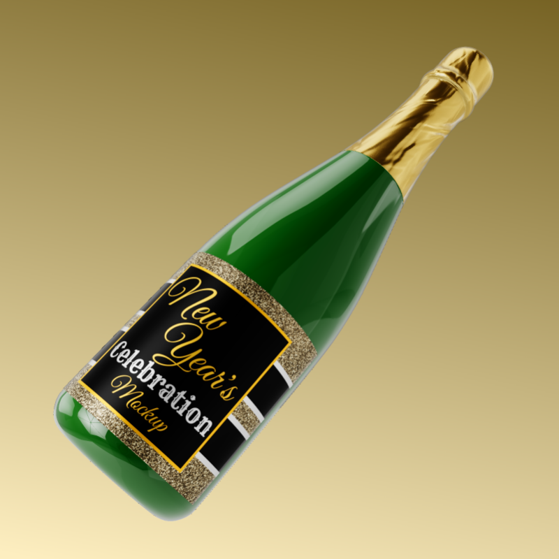 This Presentation Clipart shows a preview of 3D New Year Champagne Bottle - Customizable Mockup