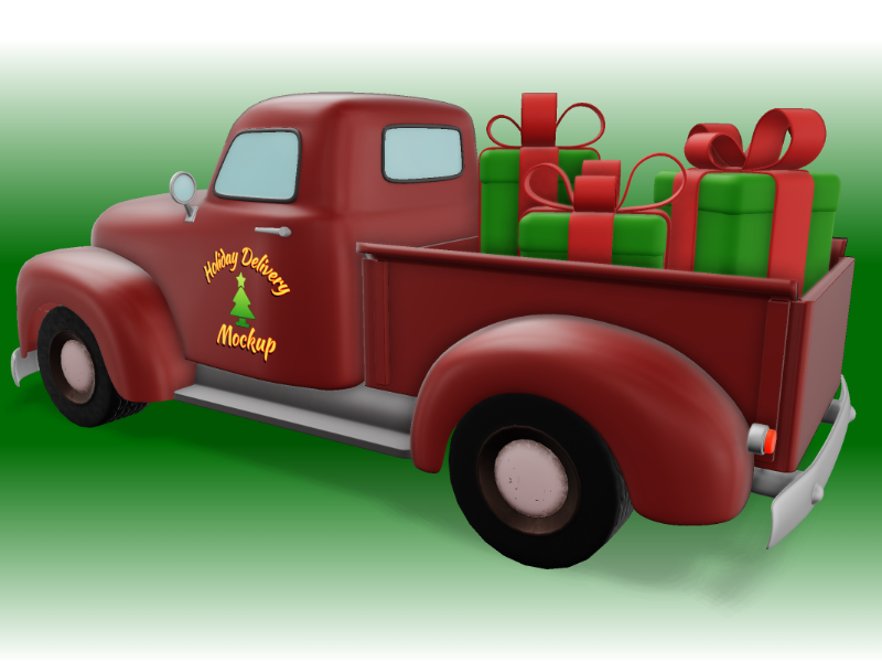 This Presentation Clipart shows a preview of 3D Christmas Delivery Truck - Customizable Mockup