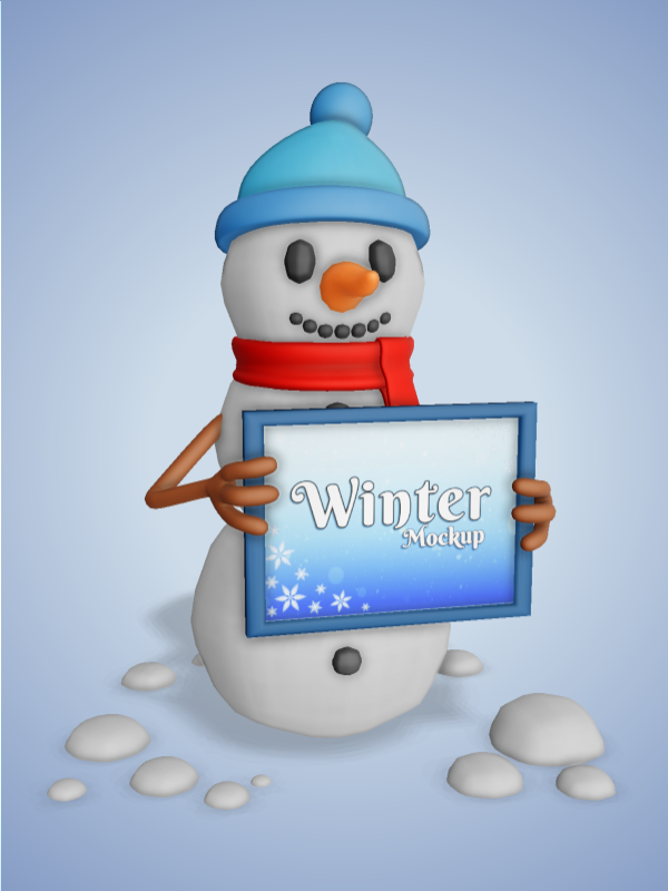 This Presentation Clipart shows a preview of 3D Snowman Holding Sign Clipart - Customizable Mockup