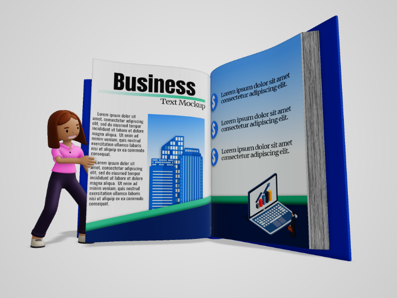 This Presentation Clipart shows a preview of 3D Female Figure Turning A Custom Page - Customizable Mockup