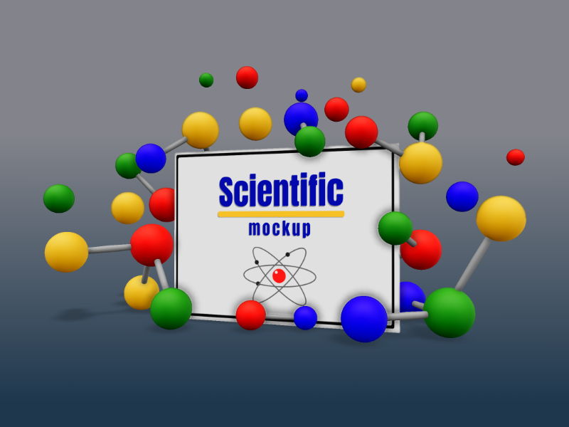 This Presentation Clipart shows a preview of 3D Sign With Molecules - Customizable Mockup