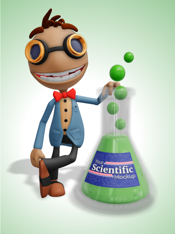 This Presentation Clipart shows a preview of 3D Scientist Character With Science Flask - Customizable Mockup