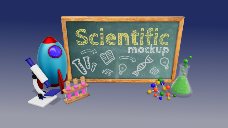 This Presentation Clipart shows a preview of 3D Science Objects and Sign - Customizable Mockup