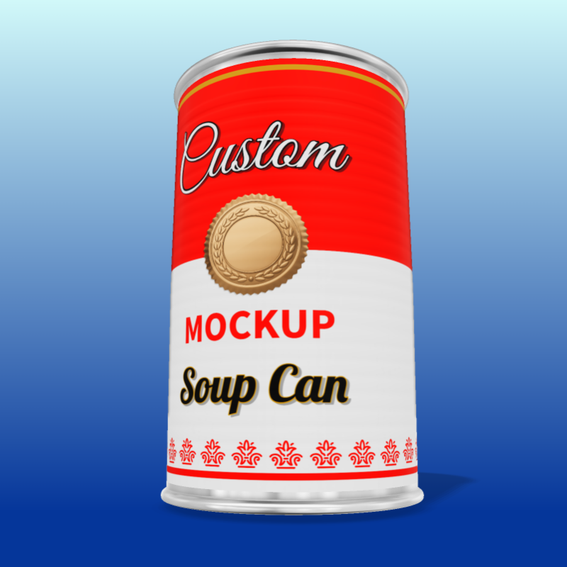 This Presentation Clipart shows a preview of 3D Soup Can - Customizable Mockup