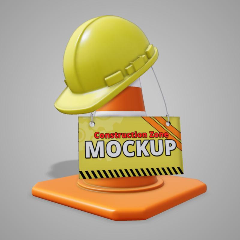 This Presentation Clipart shows a preview of 3D Construction Helmet With Sign - Customizable Mockup