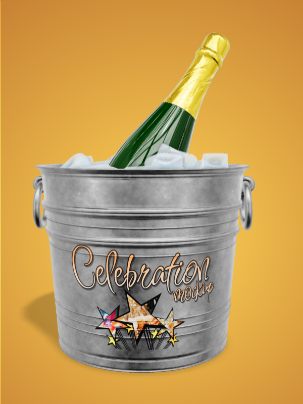 This Presentation Clipart shows a preview of 3D Champagne In Ice Bucket - Customizable Mockup