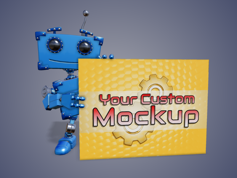 This Presentation Clipart shows a preview of 3D Boxy Robot Holding Sign - Customizable Mockup