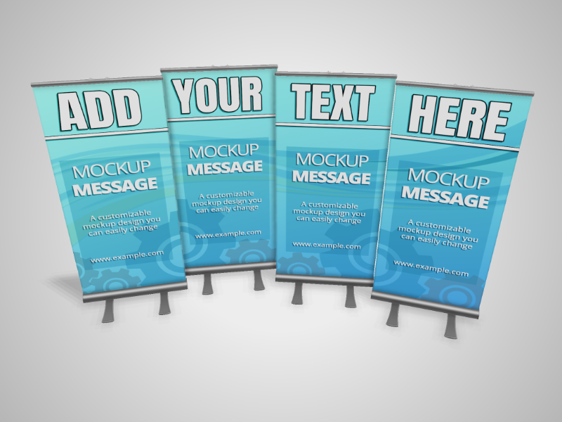 This Presentation Clipart shows a preview of 3D Four Banner Display - Customizable Mockup