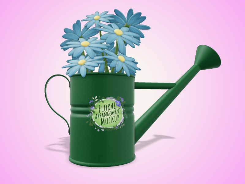 This Presentation Clipart shows a preview of 3D Watering Can With Flowers - Customizable Mockup