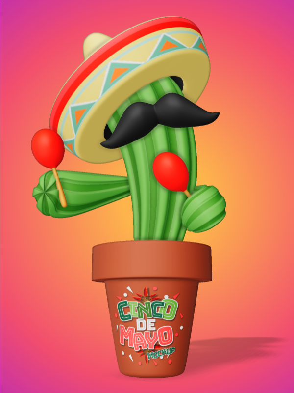 This Presentation Clipart shows a preview of 3D Cinco De Mayo Cactus - Customizable Mockup