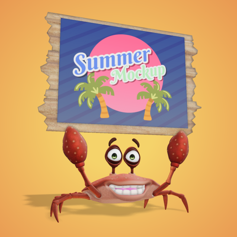 This Presentation Clipart shows a preview of 3D Crab Holding Sign - Customizable Mockup