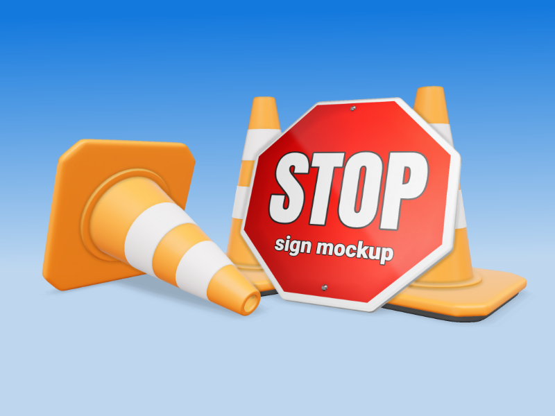 This Presentation Clipart shows a preview of 3D Sign With Traffic Cones - Customizable Mockup