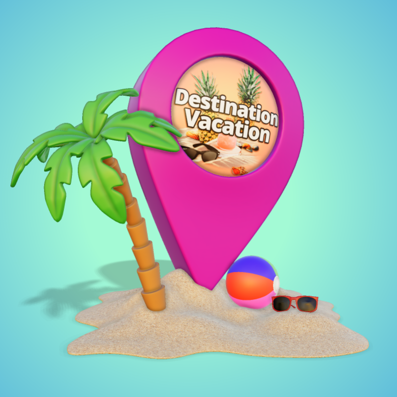 This Presentation Clipart shows a preview of 3D Vacation Location Pin Clipart - Customizable Mockup