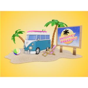 A 3D Beach Vacation with editing tools to customize the design and make it your own.