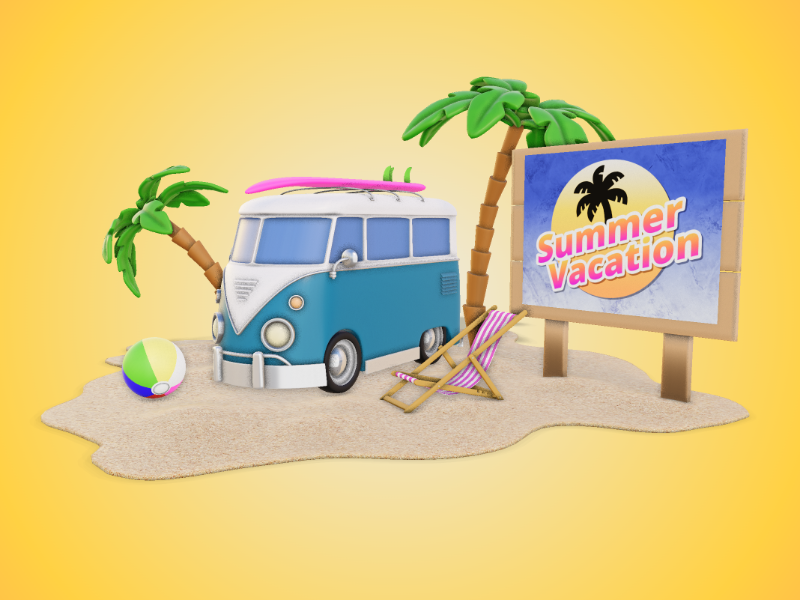 This Presentation Clipart shows a preview of 3D Beach Vacation - Customizable Mockup