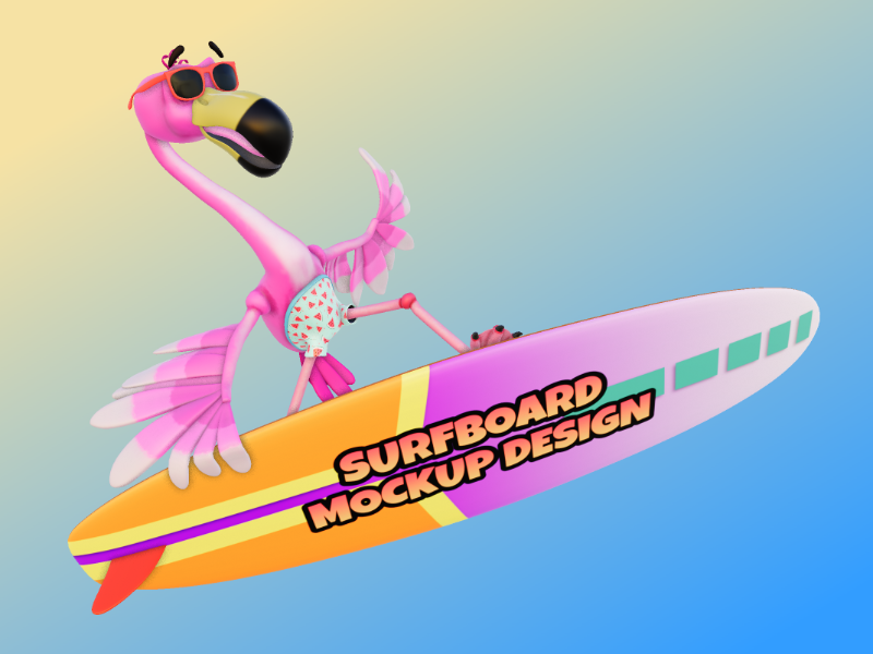 This Presentation Clipart shows a preview of 3D Surfing Flamingo - Customizable Mockup