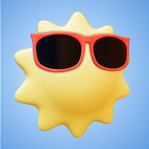 A 3D Illustrated Sun wearing Sunglasses.