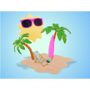 A 3D Illustrated Sun With Palm Trees scene.