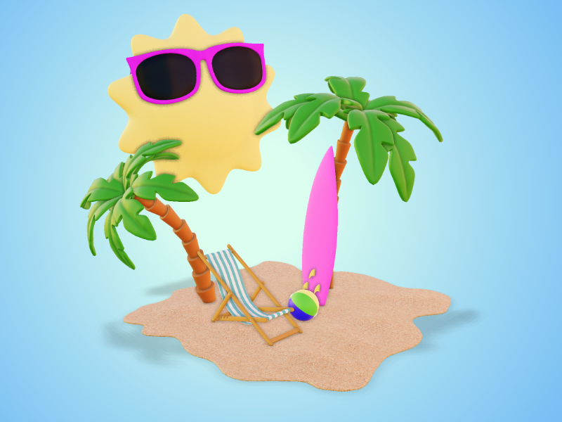 This Presentation Clipart shows a preview of 3D Illustrated Sun With Palm Trees Clipart