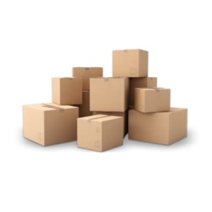 A pile of cardboard boxes stacked for storage or ready for shipping.