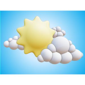 A 3D Illustrated Sun and Clouds