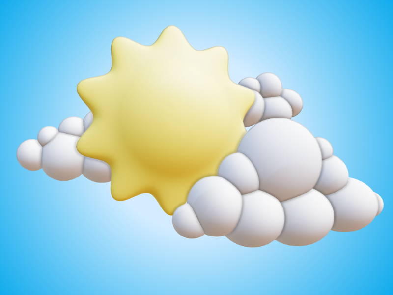 This Presentation Clipart shows a preview of 3D Illustrated Sun and Clouds Clipart