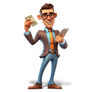 Salesperson getting ready to make a new sale at his work with his suit on carrying a laptop and money.