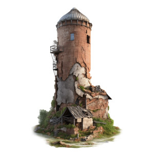 An destroyed silo worn down in need of repair or demolished.