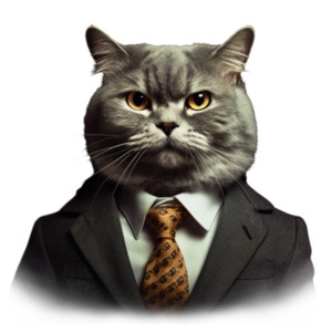 Business cat boss heading to work with a suit on ready for the new day.