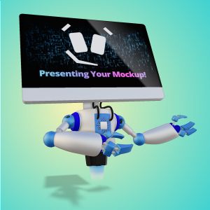 A 3D A.I. Robot Presenting To Side Clipart with editing tools to customize the design and make it your own.
