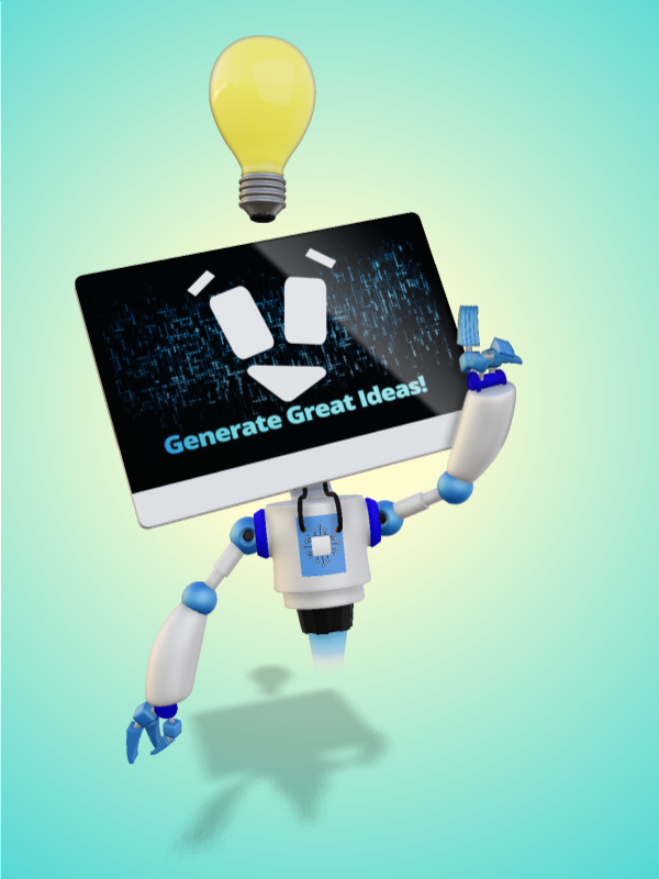 This Presentation Clipart shows a preview of 3D A.I. Robot Bright Idea - Customizable Mockup
