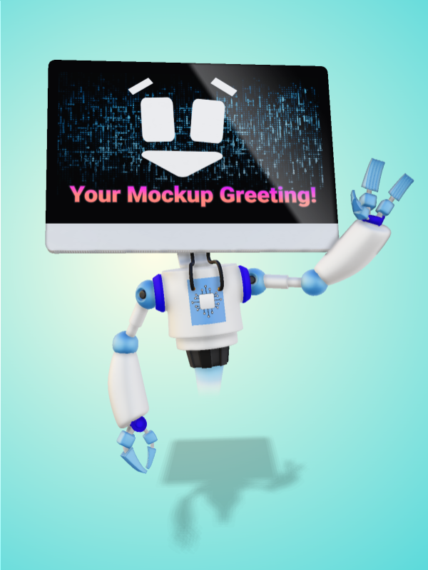 This Presentation Clipart shows a preview of 3D A.I. Robot Greeting- Customizable Mockup
