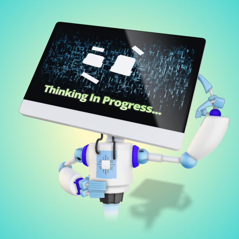 This Presentation Clipart shows a preview of 3D A.I. Robot Thinking- Customizable Mockup