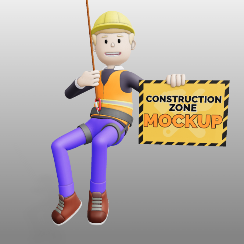 This Presentation Clipart shows a preview of 3D Construction Man Harness and Sign- Customizable Mockup