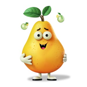 A pear that is happy and ready for the task at hand.