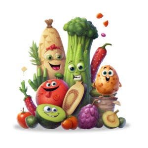 Happy healthy vegetables are good for nutrient rich diet and lifestyle.