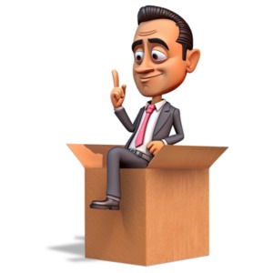 The image of a businessman stepping out of the box symbolizes embracing fresh ideas.