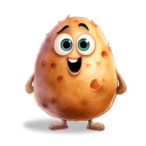 A cute little potato spud promoting happiness and healthy living.