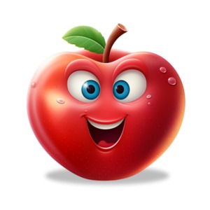 A cute and happy apple supporting a healthy living and diet.