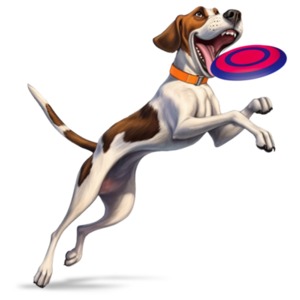 A dog catching a Frisbee clip-art with editing tools to customize the design and make it your own.