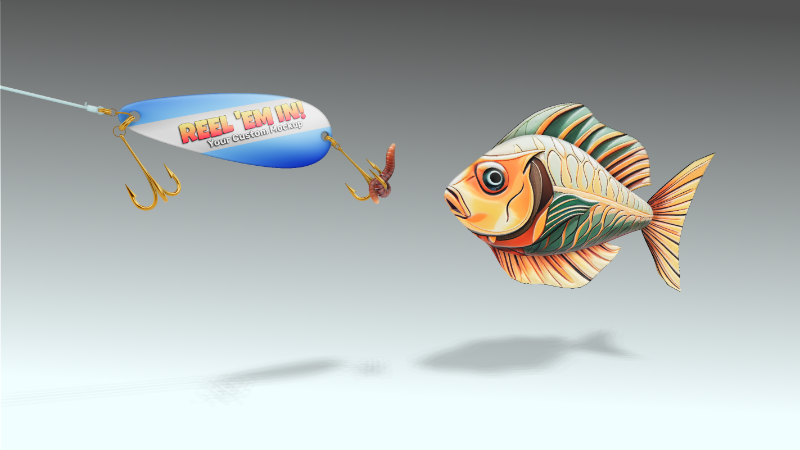 This Presentation Clipart shows a preview of 3D Fish and Bait - Customizable Mockup