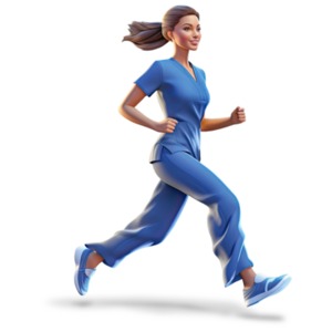 A nurse In Scrubs Running to help someone in need.