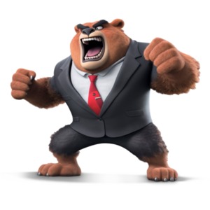 This clipart image features a remarkable depiction of a bear in a business suit, exuding confidence and strength. Bear market concept.  Download Now!