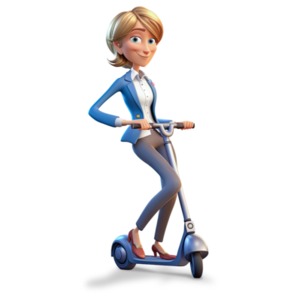 A young woman riding a scooter enjoying the outdoors.