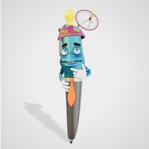 A 3D Business Pen character wearing a Thinking Cap.