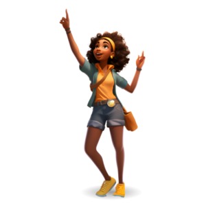 A girl pointing to the sky in amazement and wonder.